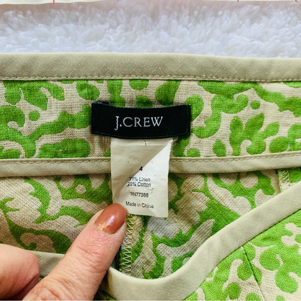 J. Crew Lime Green Beige Floral Linen Cotton Business Casual Skirt | Size 4 - Picture 4 of 6